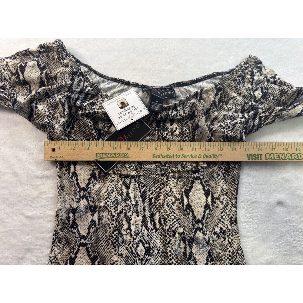 Polly & Esther Snakeskin Off Shoulder Ruffle Bodysuit Long Sleeve Gray Thong M - Picture 5 of 9